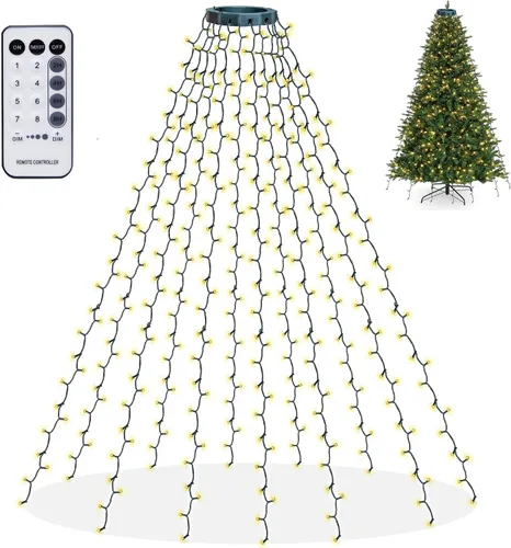 Vista 10 de Dazzle Bright - Luces de árbol de Navidad, 448 luces LED en cascada con control remoto y 8 modos de iluminación, 2.5 m X 16 líneas de luces