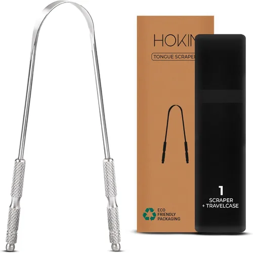 Vista 12 de HOKIN Raspador de lengua para adultos con estuche de viaje (paquete de 1 unidad de cuidado bucal) – Limpiador de lengua en forma de cuchara 100%