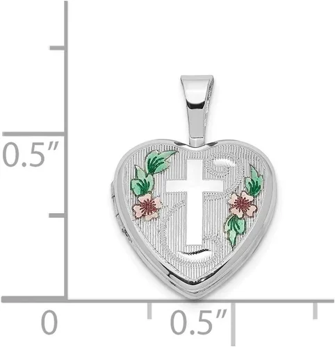 Vista 4 de Colgante de plata de ley 925 maciza con forma de cruz esmaltada, 0.472in, con forma de corazón de 0.472in, Metal
