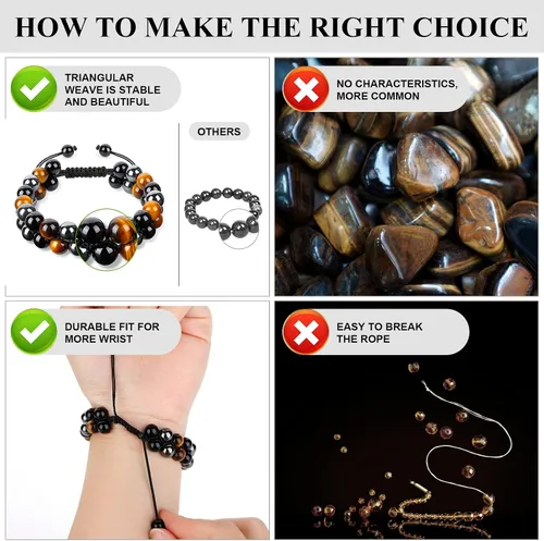 Vista 4 de WEILNELL Pulsera de triple protección, ojo de tigre genuino, obsidiana negra y hematita de 0.315 in, pulsera de cuentas para hombres y mujeres