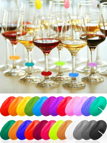 Vista 2 de Maitys 24 piezas de dijes de copa de vino, marcadores de bebida de silicona para copas de vino, copas de tallo, copas de champán, cócteles
