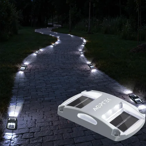 Vista 13 de AGPTEK Luces Solares para Entrada de Vehículos 1 Paquete, Luces Marcadoras Solares LED Impermeables para Cubierta al Aire Libre, Muelle, Marina