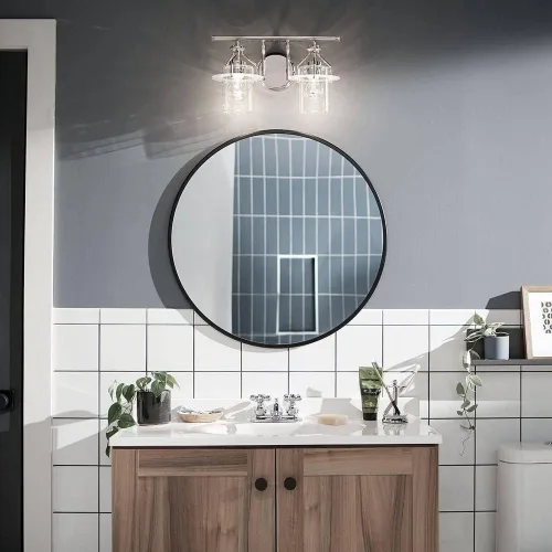 Vista 7 de Kichler Everett™ - Lámpara de tocador con 2 luces de 16 pulgadas con cristal transparente en níquel pulido
