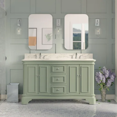 Vista 8 de Kitchen Bath Collection Katherine - Tocador de baño doble de 60 pulgadas (chocolate/carrara): incluye gabinete de chocolate con encimera de mármol