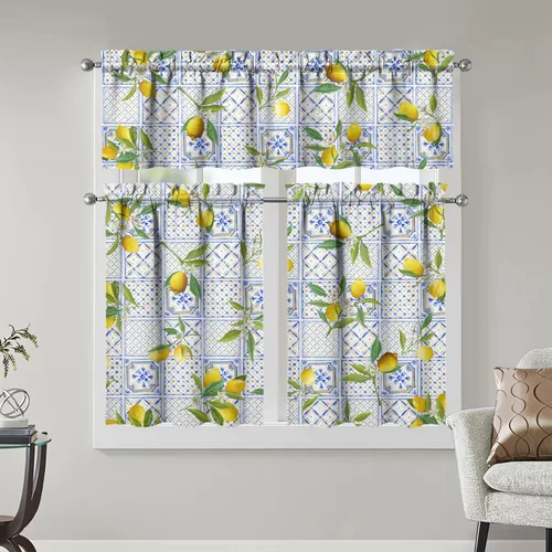 Vista 19 de Juegos de cortinas bohemias de cocina para ventanas, cortina bohemia con flores, cenefa para ventana de fregadero, juego de 3 piezas, decoración