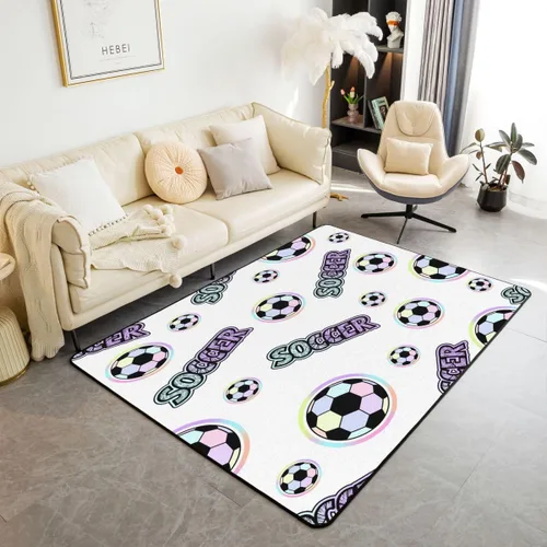 Vista 8 de Alfombra de fútbol para niños, 3 x 5, patrón musical, alfombra para sala de estar, decoración de habitación de niños y niñas, temática deportiva