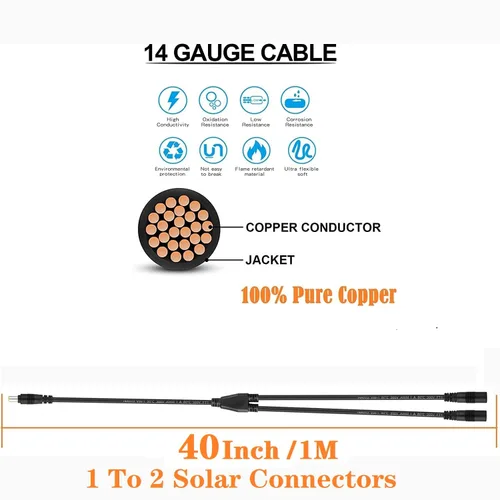 Vista 2 de Combiner 0.315 in 3.3ft 14AWG DC 0.315 in macho a hembra 2X Combiner Cable Y Splitter Solar Paralelo Cable adaptador para Jackery/Goal