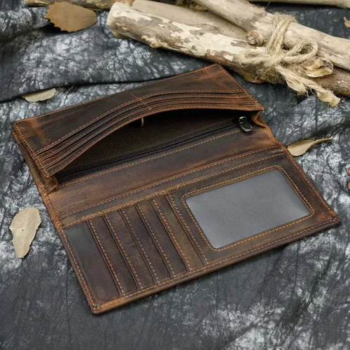 Vista 4 de LUUFAN Billetera larga de cuero genuino para hombre, cartera plegable grabada