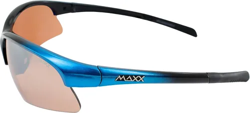 Vista 3 de MAXX Domain Sport Golf Gafas de sol negras con marcos azules y lentes ámbar HD, Negro