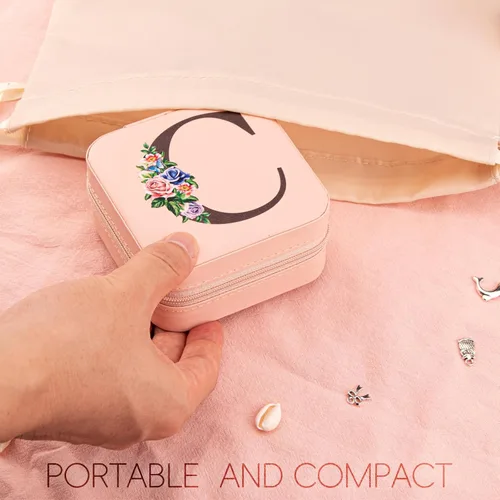 Vista 5 de Meschett Joyero de viaje con espejo, organizador de joyas esenciales de viaje, organizador de anillos, collares y aretes, estuche de joyería