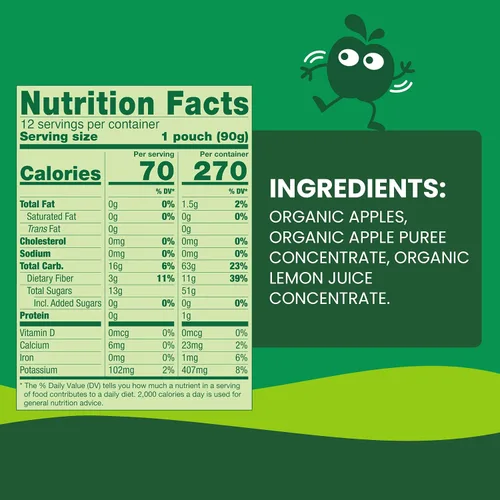 Vista 3 de GoGo squeeZ Puré de manzana orgánico y puré de fruta, manzana, 3.2 oz (paquete de 12), bocadillos de fruta orgánicos sin azúcar para niños, sin