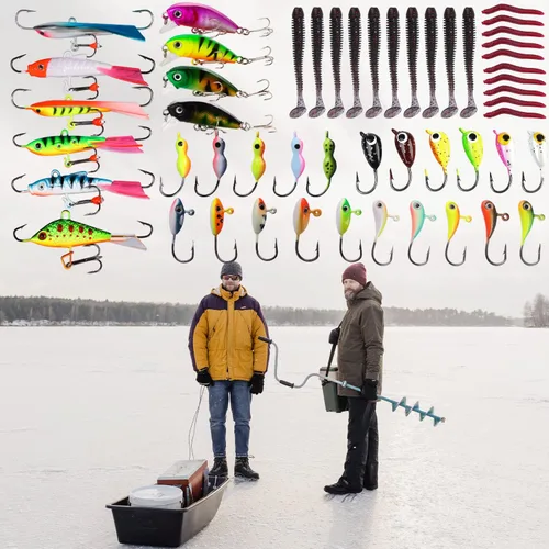 Vista 8 de Combo de caña y carrete para pesca en hielo Sougayilang, kit completo de equipo de pesca en hielo, incluye jig de hielo y accesorios para pesca