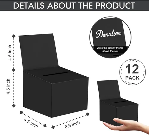 Vista 2 de Paquete de 12 cajas de sugerencias para rifas con ranura, cajas de cartón de 6.5 x 4.5 x 4.5 pulgadas con ranura para boletos y cabecera extraíble