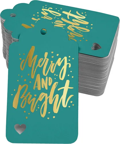 Vista 49 de Etiquetas colgantes con texto en inglés "Merry and Bright" (50 unidades)