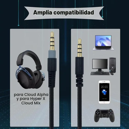 Vista 2 de Cable de audio de repuesto para auriculares Hyperx Cloud Alpha Gaming