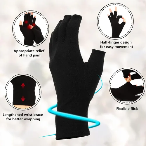Vista 3 de Geyoga 3 pares de guantes de compresión para manos y artritis sin dedos, alivio de presión articular, para acolchar, costura, escribir, tareas