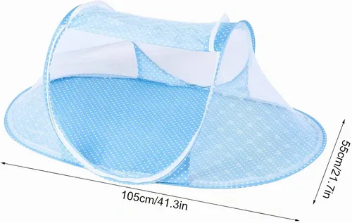Vista 2 de Mosquitera portátil para bebé, tienda de campaña plegable para cuna de viaje con cierre de cremallera, cama desplegable instantánea con almohadilla