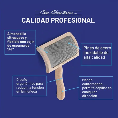 Vista 4 de Chris Christensen Mark VI - Cepillo deslizante de espalda curvada para perros, pasadores de 0.472 in, mango ergonómico de madera de haya ligera