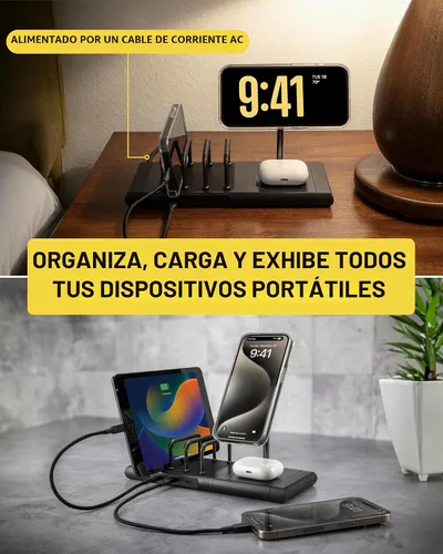 Vista 5 de Scosche BaseLynx 2.0 Estación de carga múltiple con soporte de cargador inalámbrico magnético Qi2 de 15 W, almohadilla de carga de 5 W para AirPods