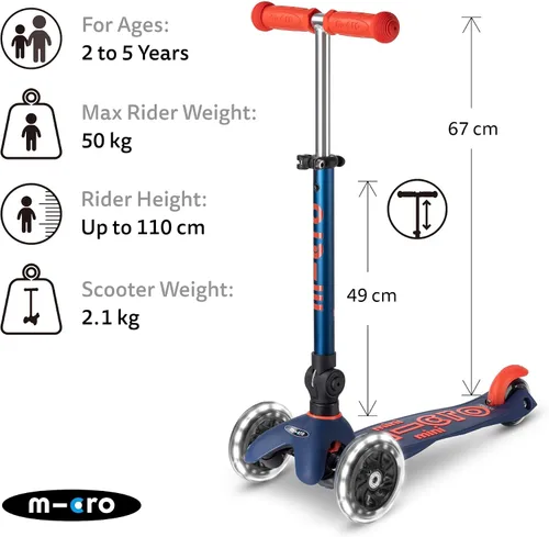 Vista 2 de Micro Kickboard - Mini Deluxe Scooter LED Plegable, 3 Ruedas, Inclinarse para Dirigir, Scooter Micro de Diseño Suizo con Ruedas LED que se Iluminan