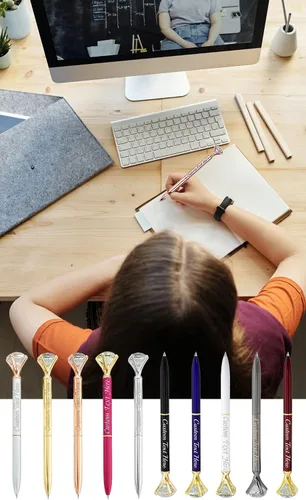 Vista 7 de 10 bolígrafos personalizados a granel con diamante, recuerdos de boda, recuerdos grabados con nombre, logotipo, texto para negocios, fiestas