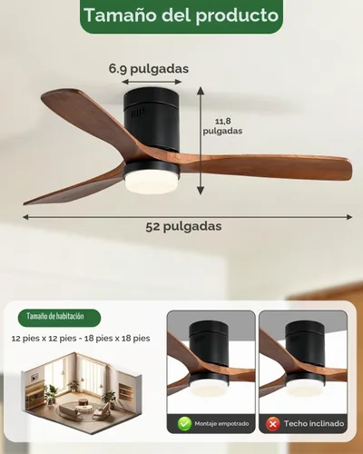 Vista 7 de Sofucor Ventiladores de techo de 52 pulgadas con luces, ventilador de techo de montaje al ras con luces y control remoto, luz de ventilador de techo