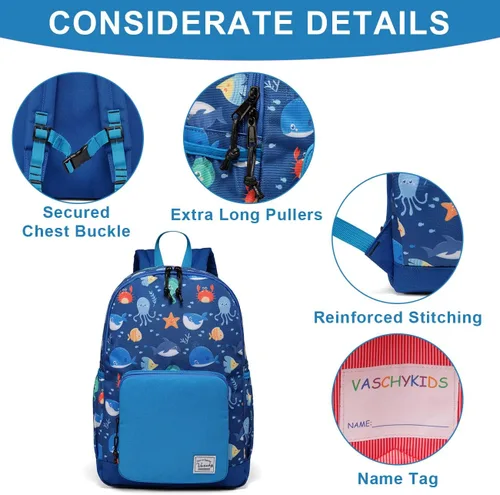 Vista 4 de VASCHY - Mochila preescolar para niños y niñas, liviana, resistente al agua, con correa en el pecho