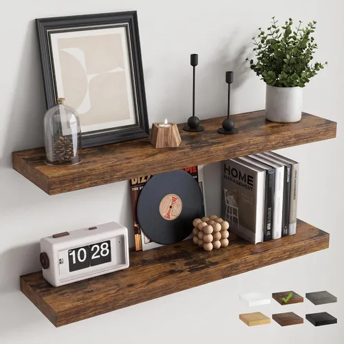 Vista 23 de 16 Inch Floating Shelves for Wall 2 Pack, 8"D Wood Grain Bathroom Shelves Acabado negro
