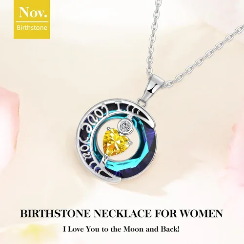 Vista 22 de Collares de cristal para mujer, regalos para aniversario de esposa, regalos de cumpleaños para mujeres, collar de zafiro azul con la frase "I Love