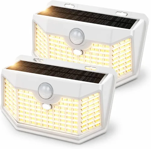 Vista 15 de HMCITY Luces solares para exteriores, 120 LED con 3 modos de iluminación, luces de pared con sensor de movimiento, IP65, impermeable, alimentadas