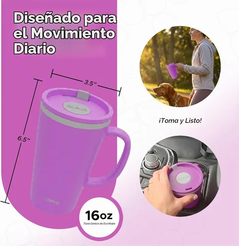 Vista 2 de Copco - Taza de viaje con cono de 16 onzas, tapa y asa resistentes a Púrpura