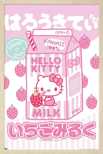 Vista 7 de Hello Kitty: 20 Kawaii Tokyo - Póster de pared con leche, 22.4 pulgadas de largo x 14.7 pulgadas de ancho, versión enmarcada de madera de granero