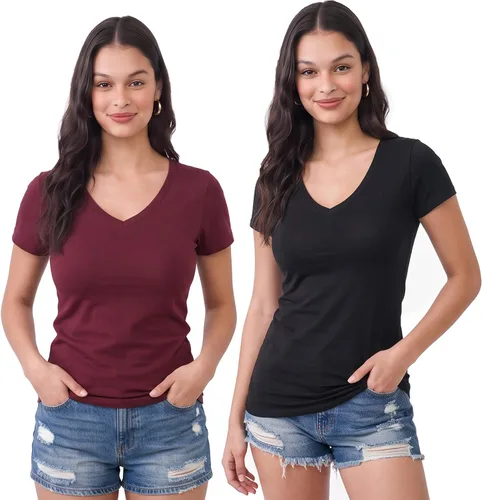 Vista 23 de Emmalise Camiseta de manga corta para mujer, cuello en V, tallas junior y plus