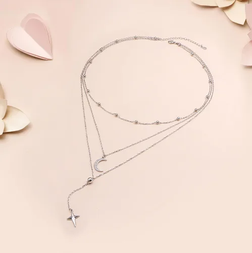 Vista 2 de Collares en Capas para Mujeres Plata de Ley S925 Gargantillas Collar para Mujeres Círculo/Corazón/Doble Círculo/Cruz/Estrella/Collar de Mal de Ojo