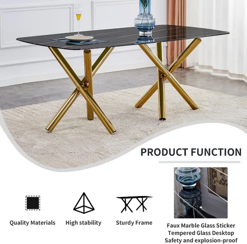 Vista 4 de HomVent Juegos de mesa de comedor modernos de mármol para 6, mesa de cocina de mármol con mesa rectangular de mármol y 6 sillas de piel sintética, 7