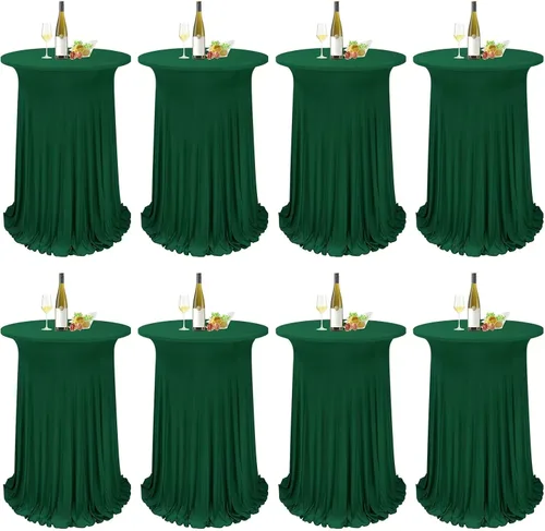 Vista 16 de Paquete de 4 manteles redondos para mesa de cóctel, de 32 x 43 pulgadas, de elastano, con cortinas onduladas, color beige, para mesa de boda, bar