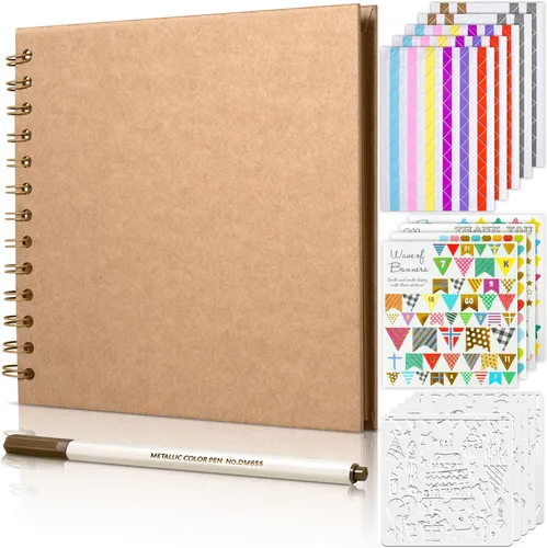 Vista 10 de GOTIDEAL Álbum de recortes de 7 x 7 pulgadas con marcadores metálicos, 40 páginas, álbumes de fotos de papel kraft para bodas y aniversarios