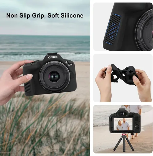 Vista 4 de Canboc Funda de silicona para cámara Canon EOS R50 sin espejo, R50 funda protectora de silicona suave, color negro (solo funda)