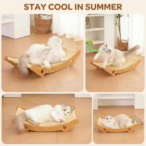 Vista 5 de Hamaca rascador para gatos, tumbona de sisal de madera en forma de U, protector de muebles