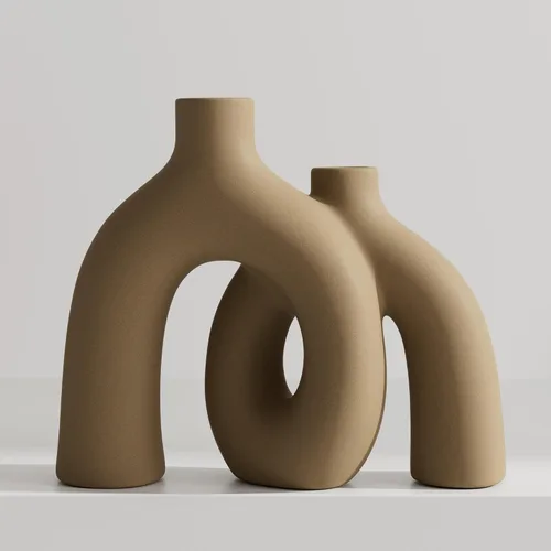 Vista 19 de Juego de jarrones negros mate – Jarrones estéticos de cerámica Hug Hollow Donut para decoración del hogar, moderno jarrón decorativo nórdico