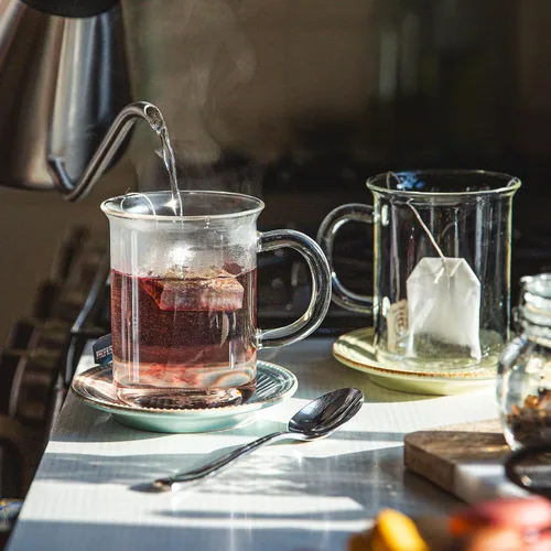 Vista 4 de Chemex Tazas de café de vidrio, 16 onzas, juego de 2, diseño de vaso de vaso de vaso de mango en forma de C Vidrio no poroso inspirado en vasos
