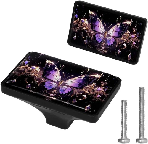 Vista 12 de LORVIES Paquete de 4 pomos decorativos de mármol de 1.65 pulgadas para gabinete, vidrio ABS corto rectangular negro, manijas de puerta de cajón