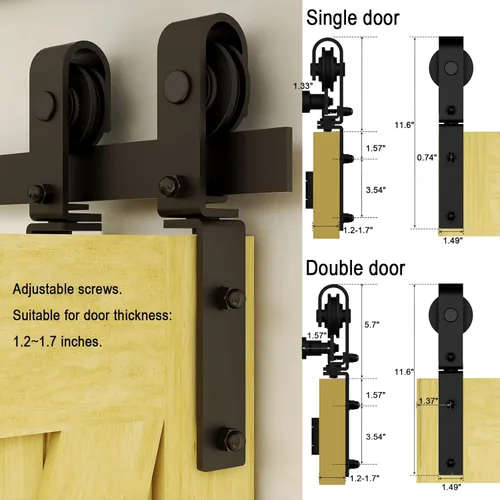 Vista 6 de Kit de herrajes para puertas correderas de granero de 48 pulgadas, kit de rodillos de alta resistencia de 4 pies para puertas de 11 pulgadas x 4