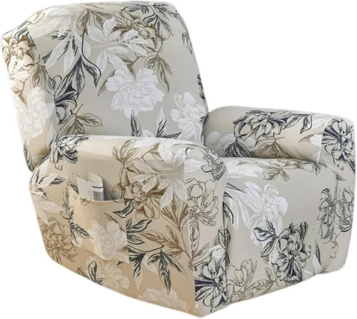 Vista 18 de NILUOH Funda para sillón reclinable, 4 piezas, elástica, estampada, con bolsillo lateral, funda para sofá reclinable, antideslizante, ajustable, 16