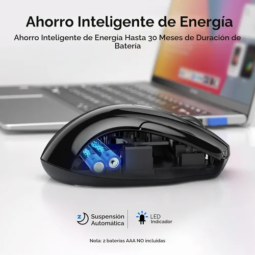 Vista 6 de TECKNET Ratón inalámbrico, BT 5.0/2.4G, silencioso 4800 DPI 6 botones Negro