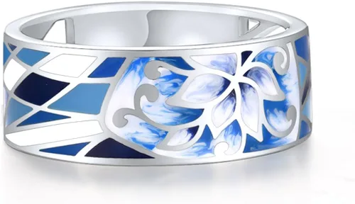 Vista 2 de Santuzza Anillo de plata de ley 925 con patrón de flores esmaltadas para mujer