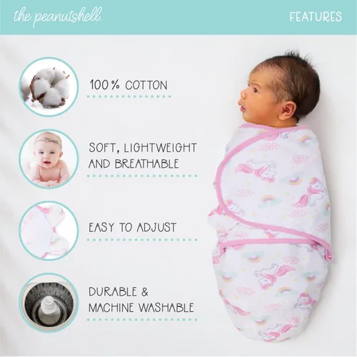 Vista 2 de The Peanutshell Juego de manta para bebé niña, arco iris y unicornio, paquete de 3 (S/M - 0-3 meses)