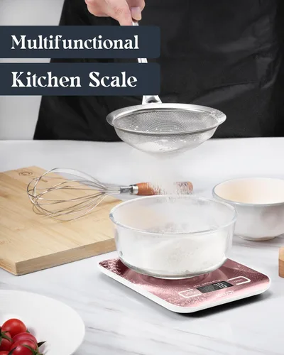 Vista 3 de Báscula de alimentos, báscula digital de cocina de 11 libras con pantalla LCD de 6 unidades y función de tara, diseño compacto para hornear, cocina