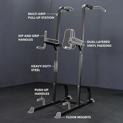 Vista 3 de Valor Fitness Power Tower Pull Up Bar & Dip Station for Home Gym Strength