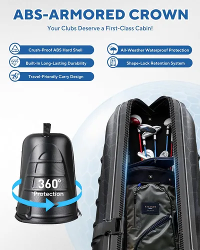 Vista 2 de M KARMATER Bolsa de viaje de golf para aerolíneas con ruedas, funda rígida plegable con parte superior de ABS y Oxford resistente 1680D, protección